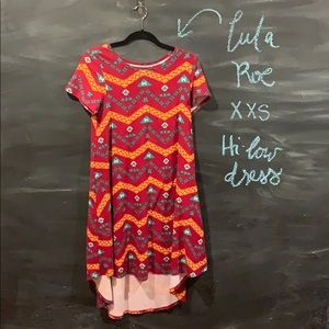 Red, teal, & yellow Lula Roe Carly high-low dress